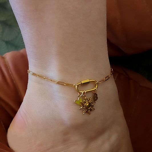 Custom charm carabiner anklet | Dainty mini lock paperclip chain anklet with pendants | Personalized summer gift for her, design own jewelry