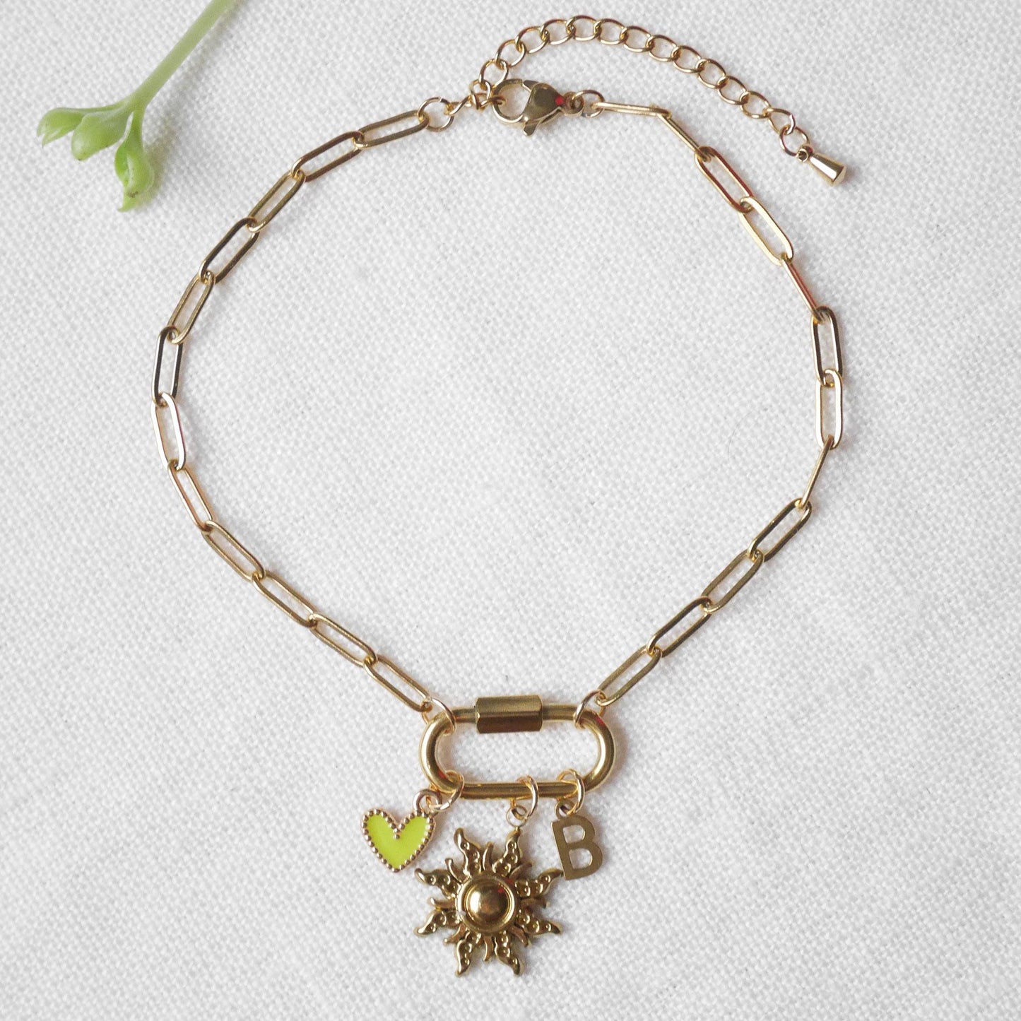 Custom charm carabiner anklet | Dainty mini lock paperclip chain anklet with pendants | Personalized summer gift for her, design own jewelry