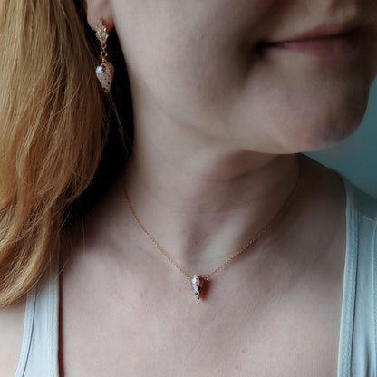 Painted Baroque Pearl Necklace: Dainty Stainless Steel Chain