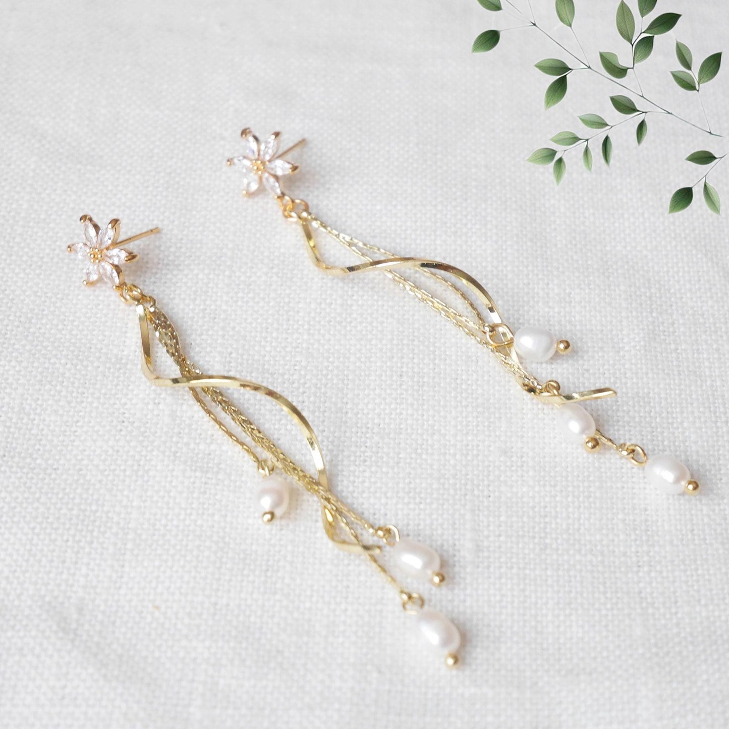 Long bridal starflower earrings | Ethereal freshwater pearl dangle earring | Elegant wedding jewelry | Romantic anniversary gift for her