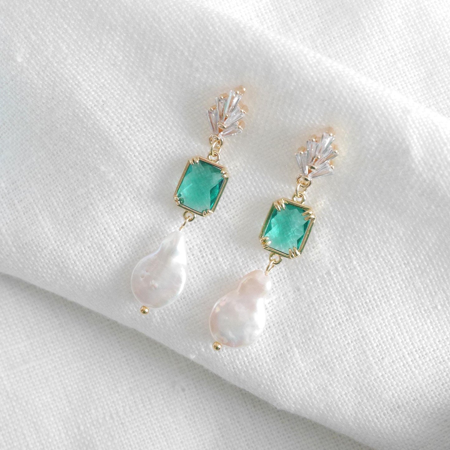 Something blue dangle earrings – dainty light blue glass and freshwater pearl drop