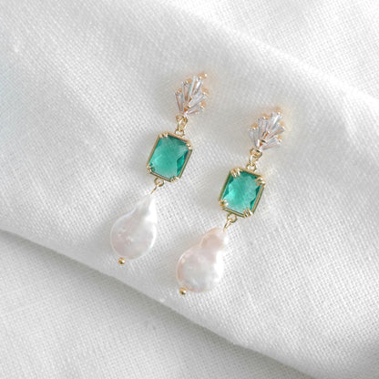 Something blue dangle earrings – dainty light blue glass and freshwater pearl drop