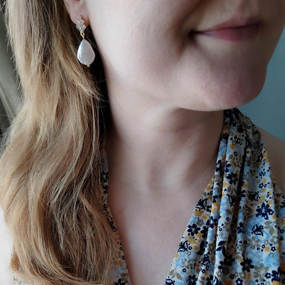 Freshwater pearl art deco earrings | Elegant big pearl earrings | Vintage style bridal pearl drop earrings | 1920s wedding earrings for her