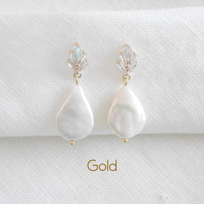 Freshwater pearl art deco earrings | Elegant big pearl earrings | Vintage style bridal pearl drop earrings | 1920s wedding earrings for her