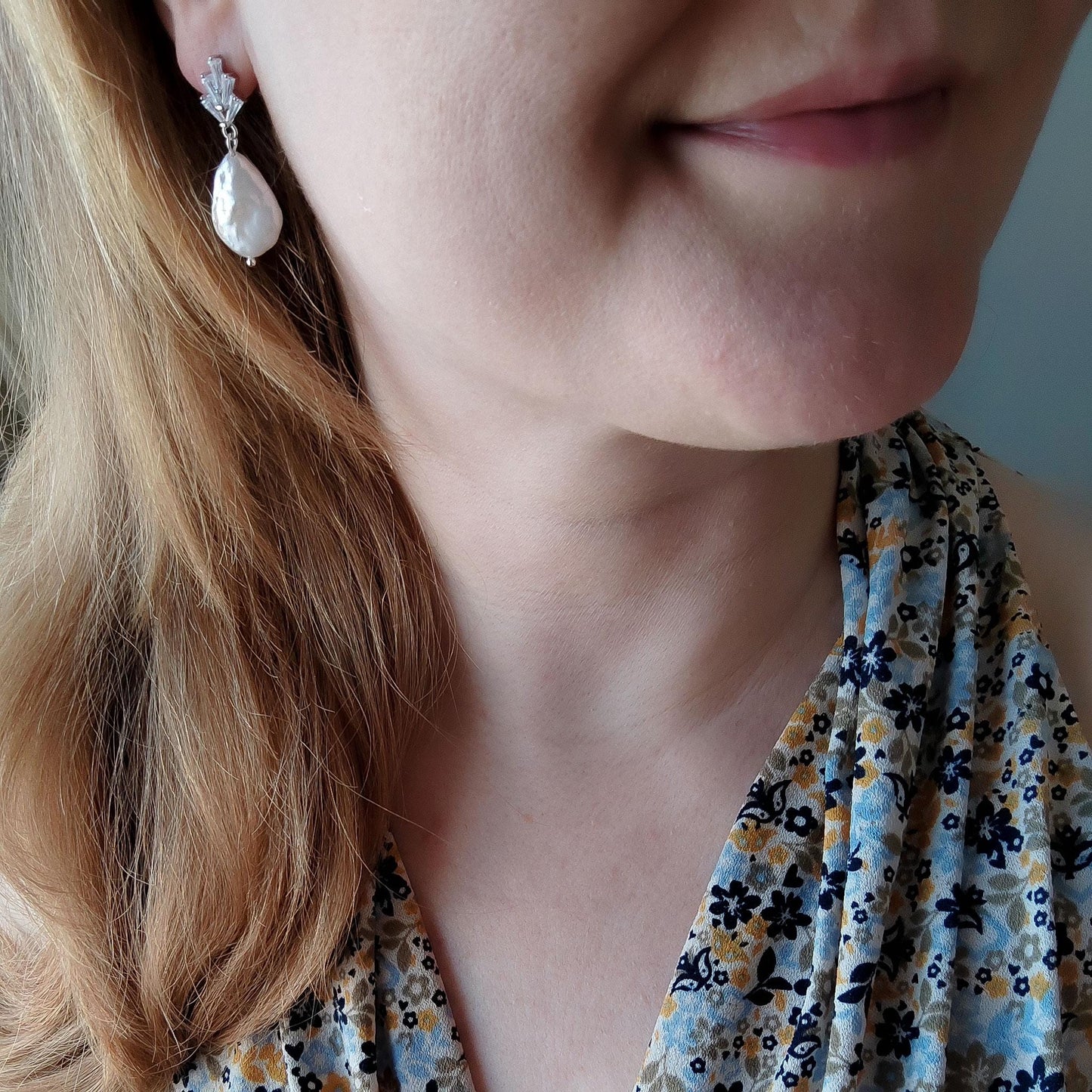 Freshwater pearl art deco earrings | Elegant big pearl earrings | Vintage style bridal pearl drop earrings | 1920s wedding earrings for her