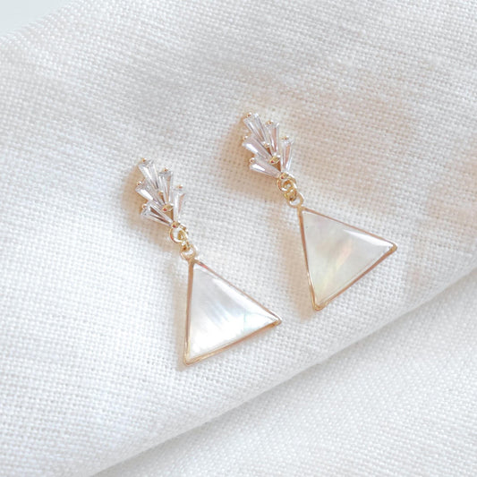 Art deco shell earrings | Triangle drop dangle earrings | Natural shell jewelry for wedding | 1920s insprired mother of pearl dangle earring