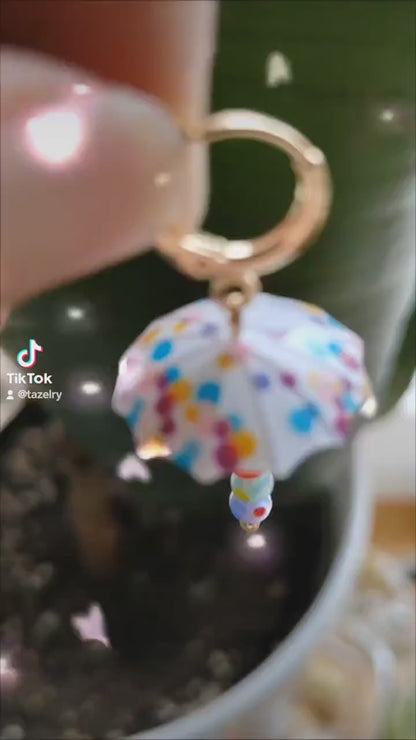 Colorful umbrella earrings | Rainy day earrings | Cute and quirky millefiori dangle earrings | Fun positive multicolor jewelry gift idea
